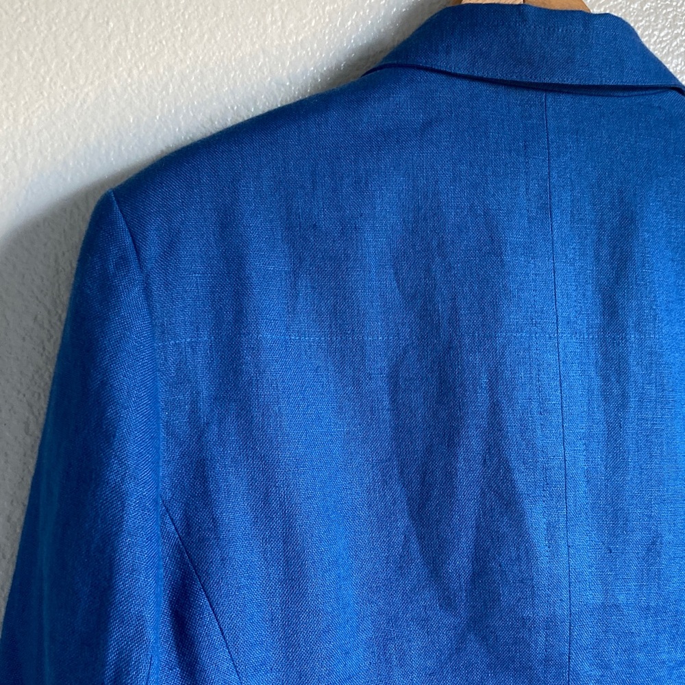 Vintage 90s Talbots Petites Royal Blue Irish Linen Blazer Preppy Jacket sz 12P - Picture 9 of 12